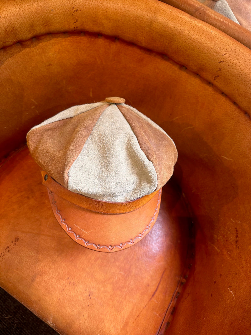 1960's Suede Hippie Cap with Hand Tooled Leather