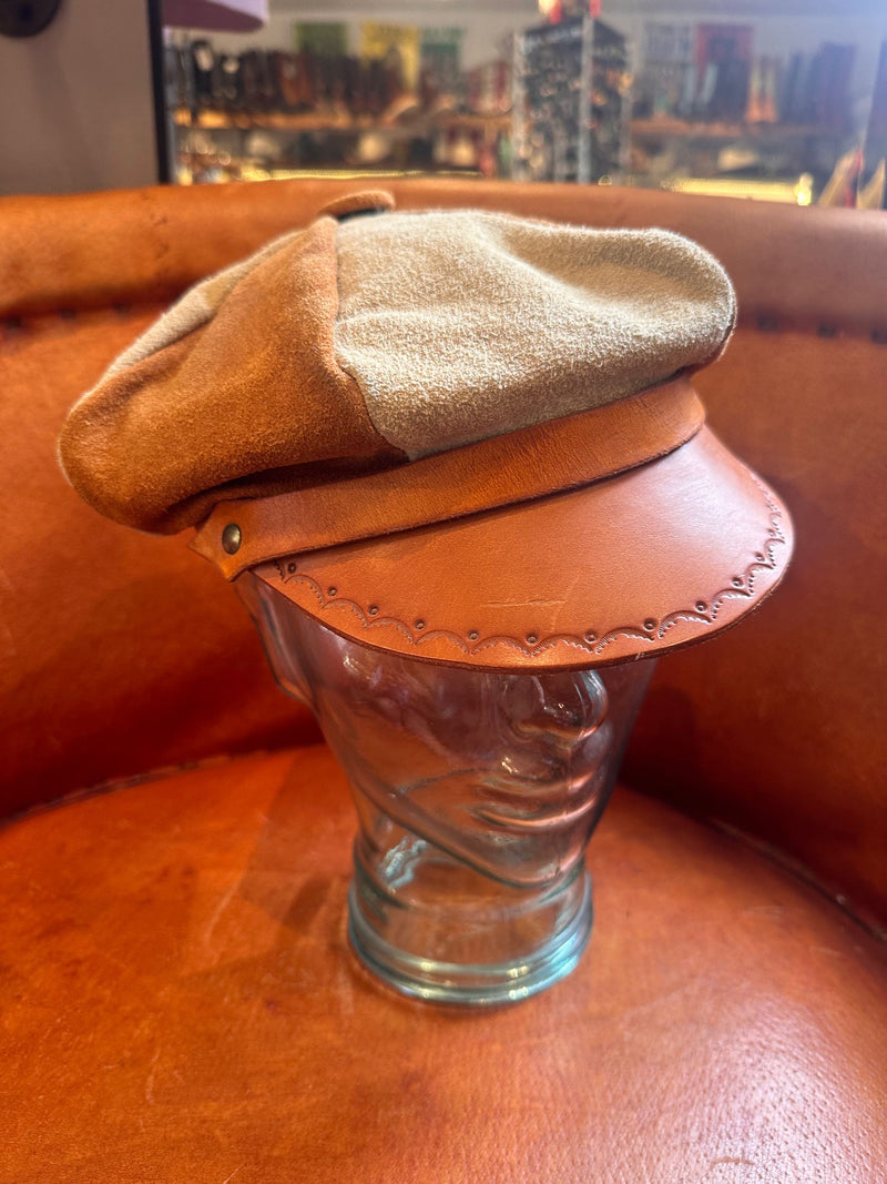 1960's Suede Hippie Cap with Hand Tooled Leather