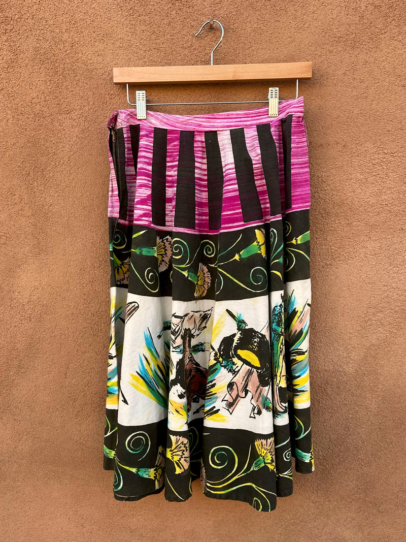 Black & Pink Hand Painted Mexican Bullfighter Skirt