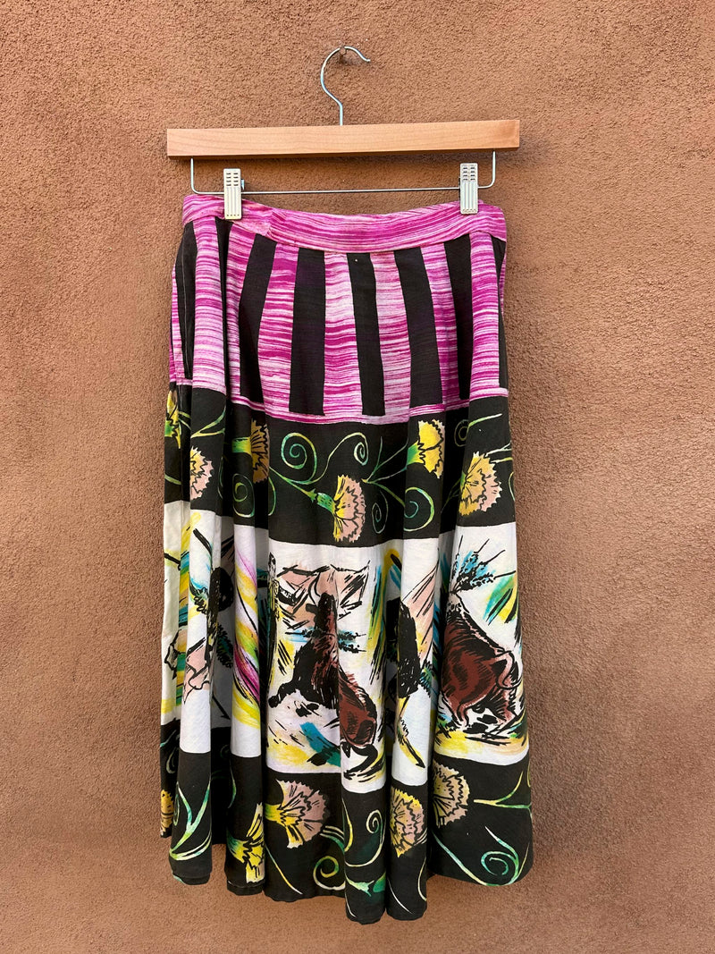 Black & Pink Hand Painted Mexican Bullfighter Skirt