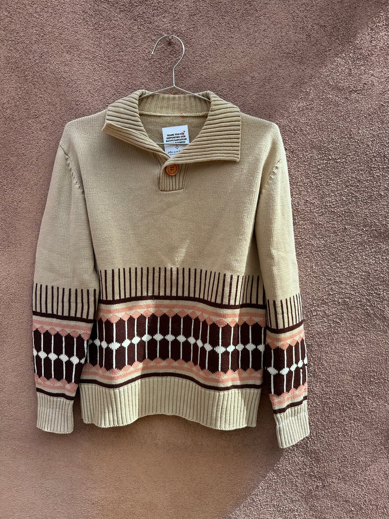 1970's Camel Sweater with Pink and Brown Edge