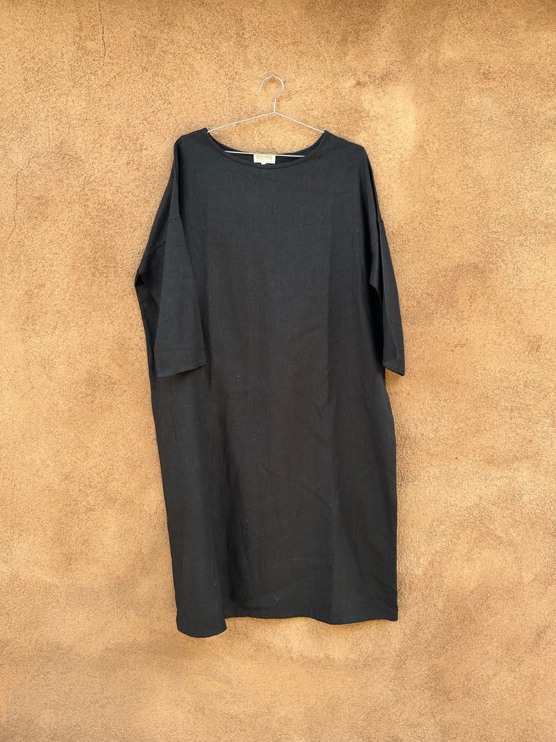 Black Linen Long Sleeve Dress - XL