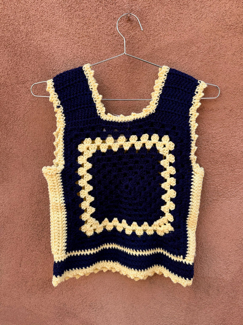 Yellow & Navy Crochet Vest