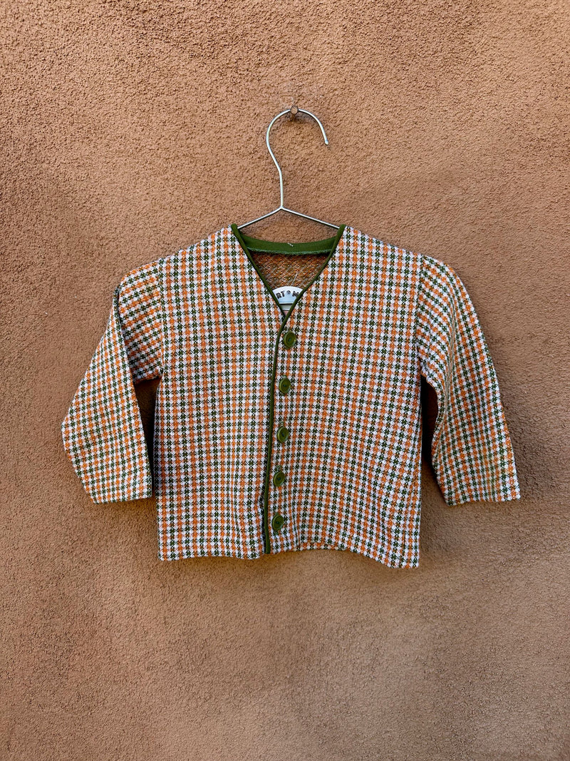 Green & Orange 1960's Kid's Houndstooth Cardigan