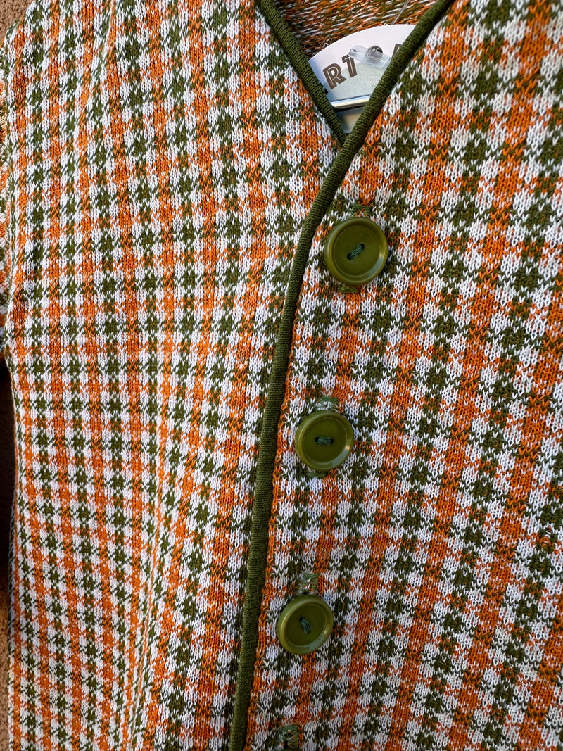 Green & Orange 1960's Kid's Houndstooth Cardigan