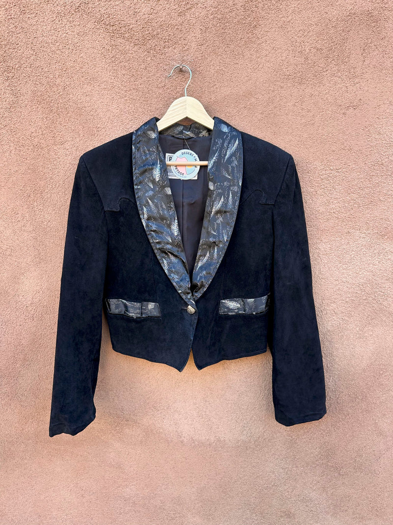 Cropped Black Suede Pioneer Wear Jacket with Satin Lapels