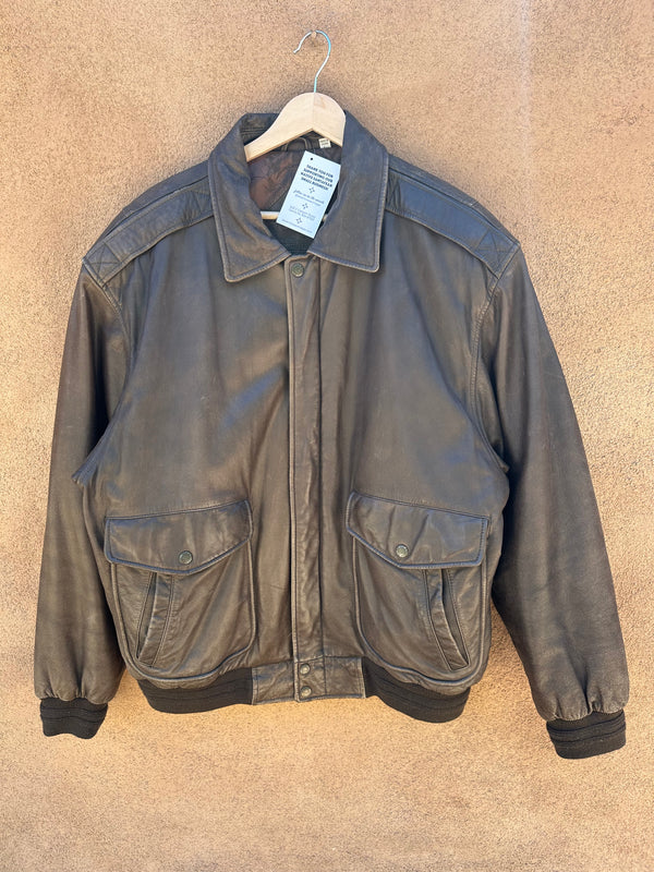 90's Brown Leather Bomber - Roundtree and York