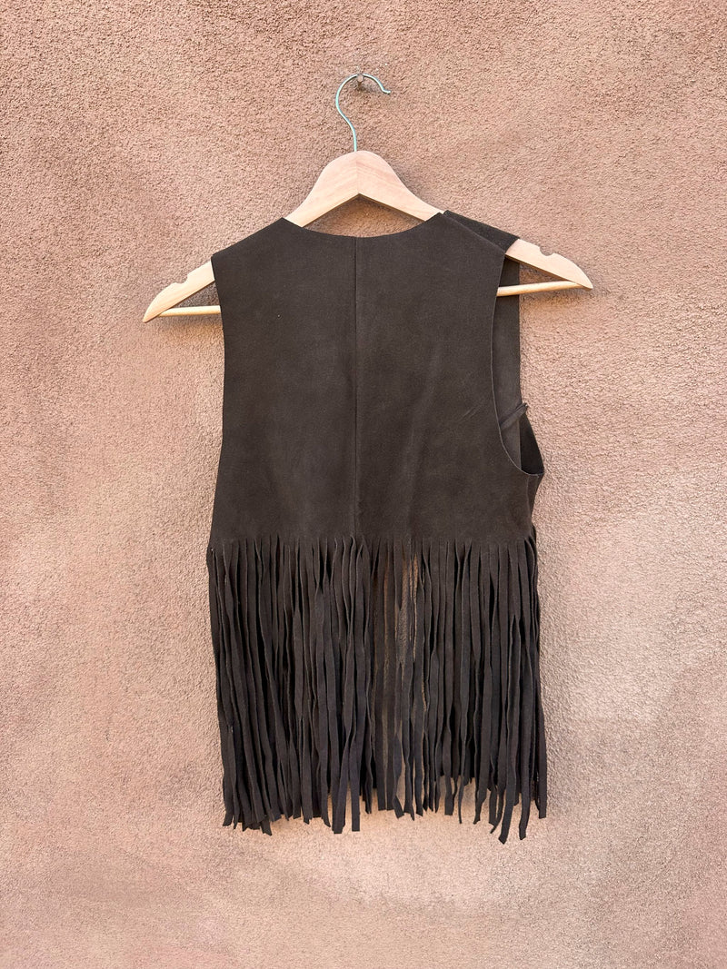 Dark Brown Suede Leather Fringe Boho Vest, Small