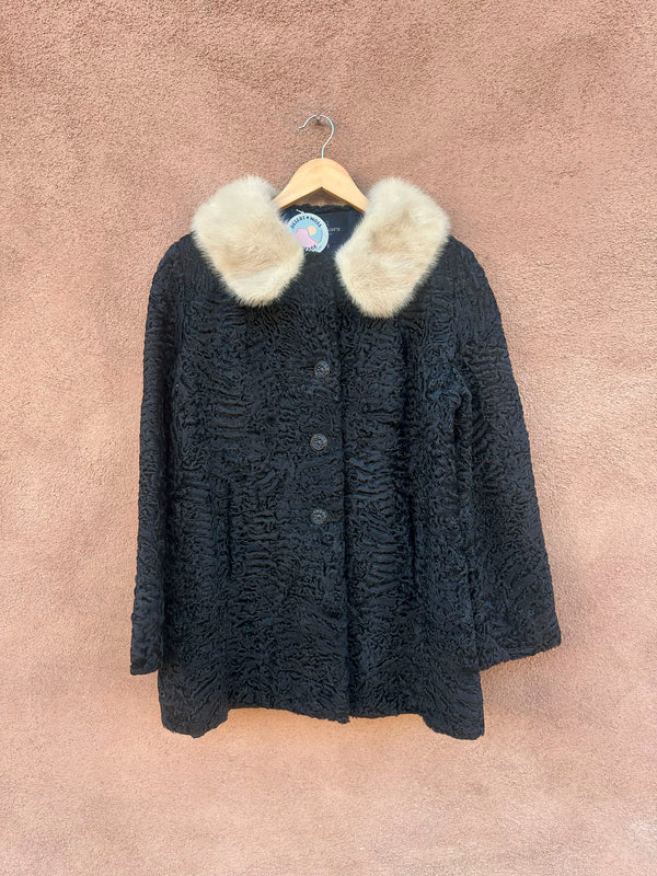 1950's Black Lamb Fur Jacket with Fur Collar