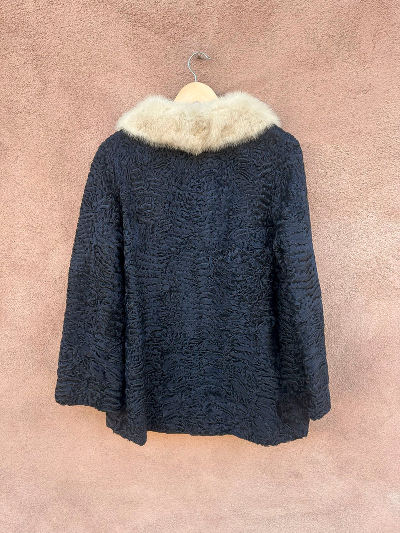 1950's Black Lamb Fur Jacket with Fur Collar