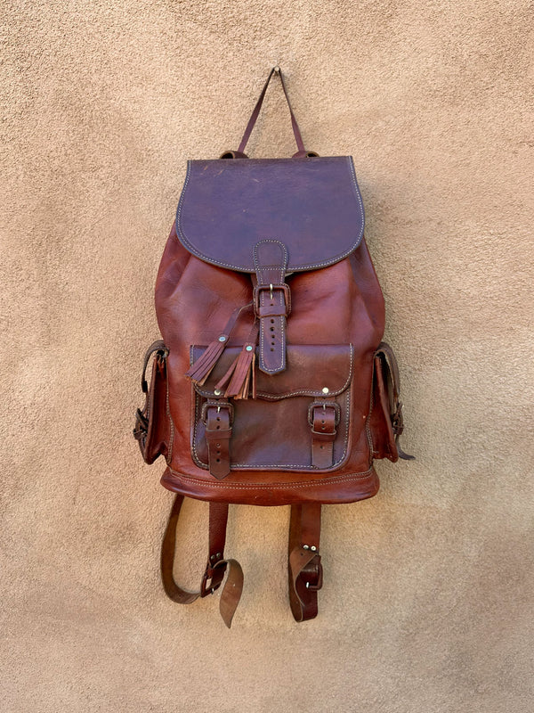 1970's Leather Backpack with 3 Outside Pockets