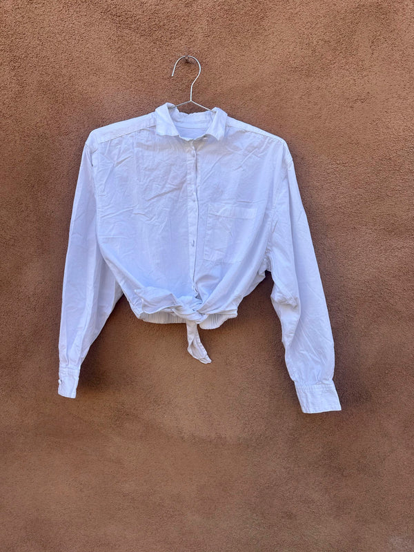 White Ann Taylor Button Up Tie Blouse - Cropped