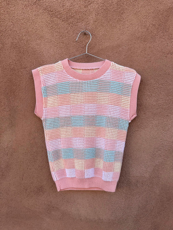 Pink Sweater Vest with Knit Check