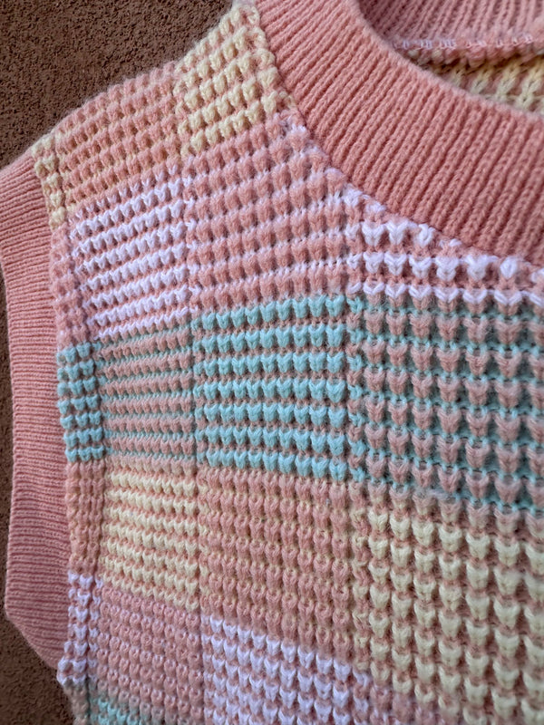 Pink Sweater Vest with Knit Check