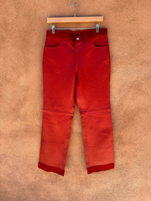 Unlined Red Leather & Suede Pants