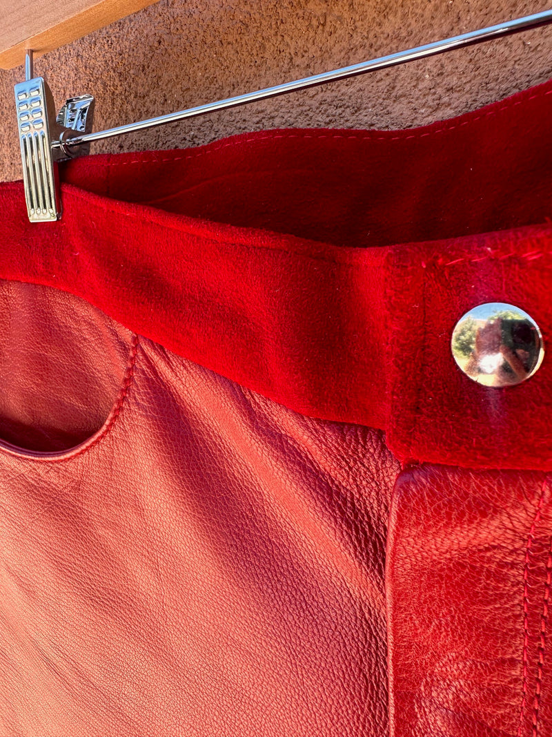 Unlined Red Leather & Suede Pants