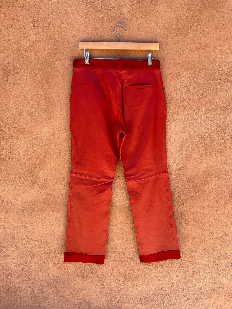 Unlined Red Leather & Suede Pants