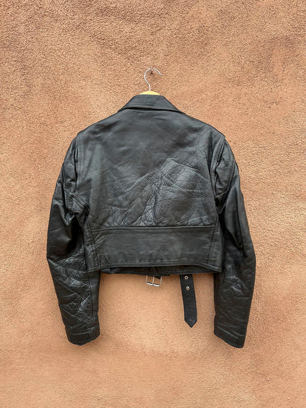 Cropped Black Leather Biker Jacket - Med