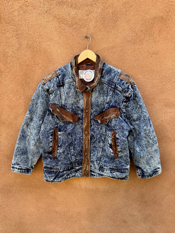 Street Equipt Acid Wash 80's Denim Jacket with Leather