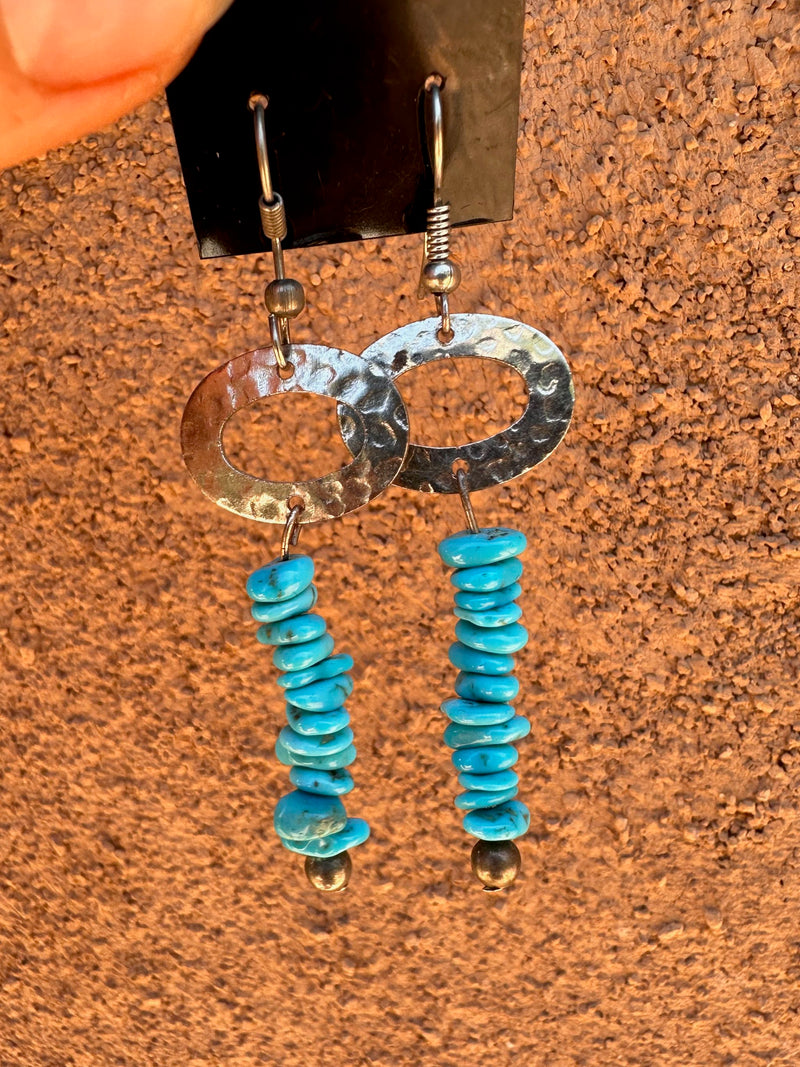 Hammered Silver and Turquoise Earrings