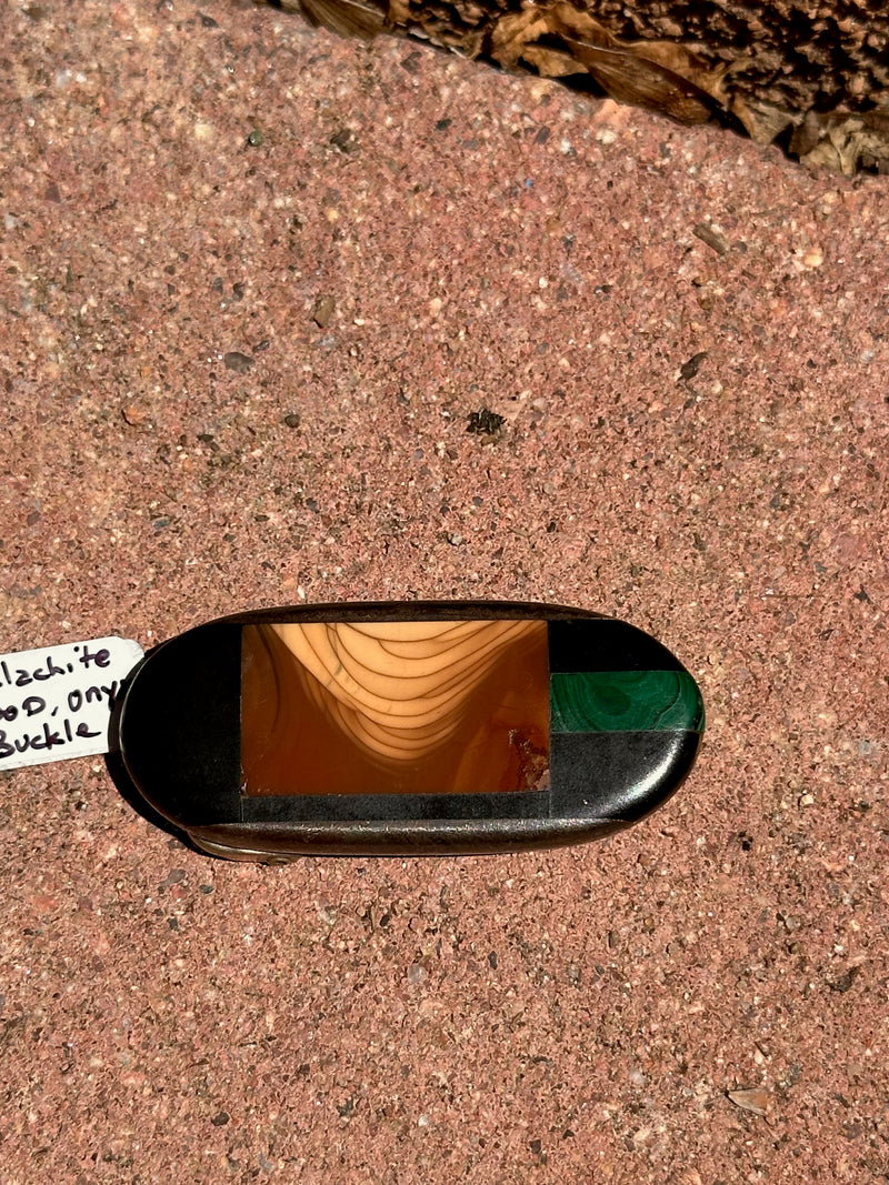 1970's Malachite, Wood, & Onyx Belt Buckle