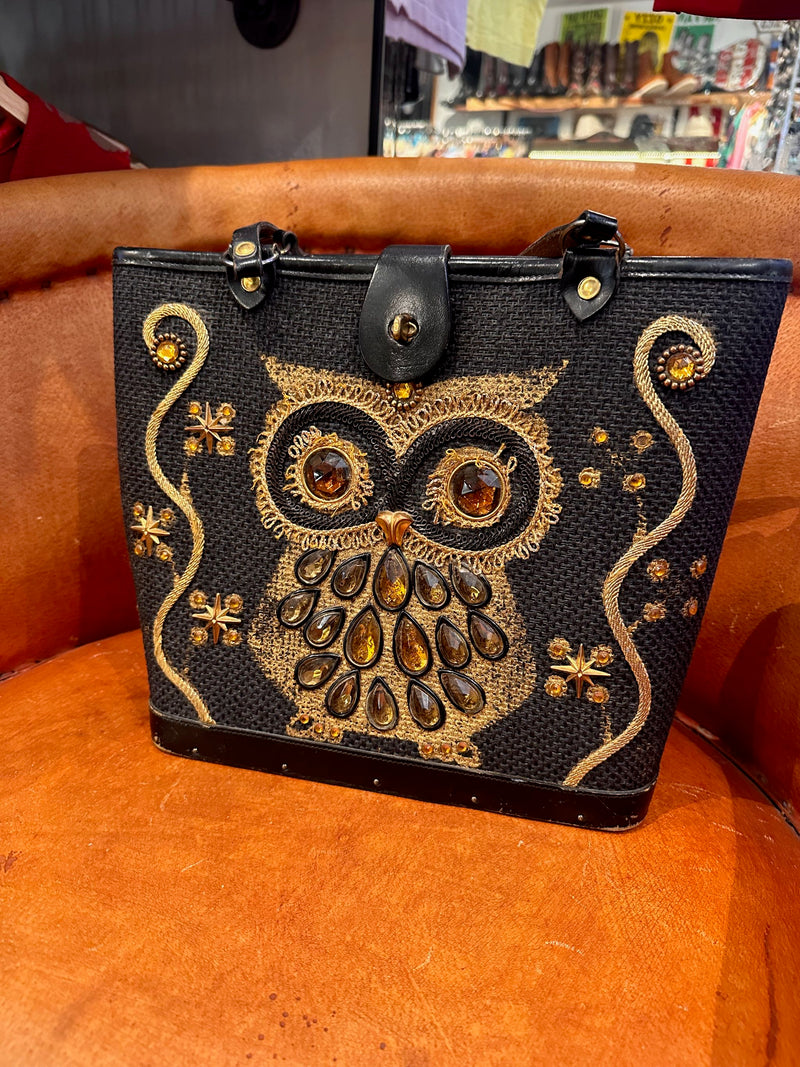 Black & Gold Enid Collins Style Owl Purse - as is