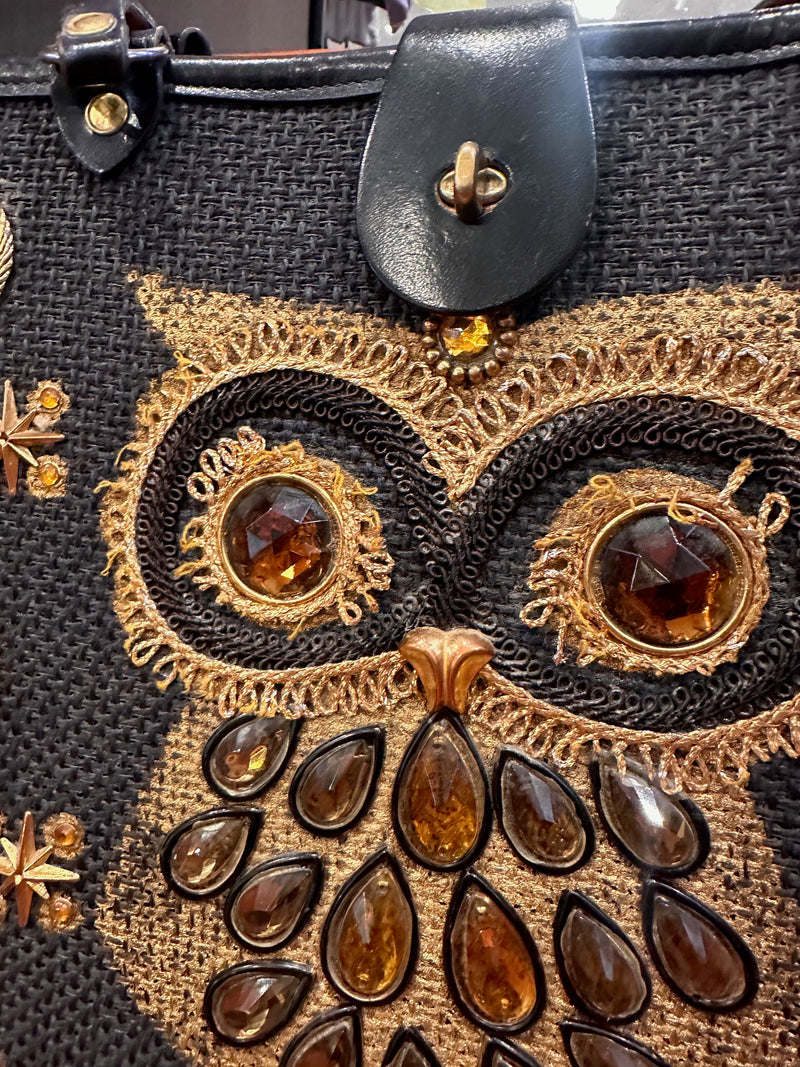 Black & Gold Enid Collins Style Owl Purse - as is