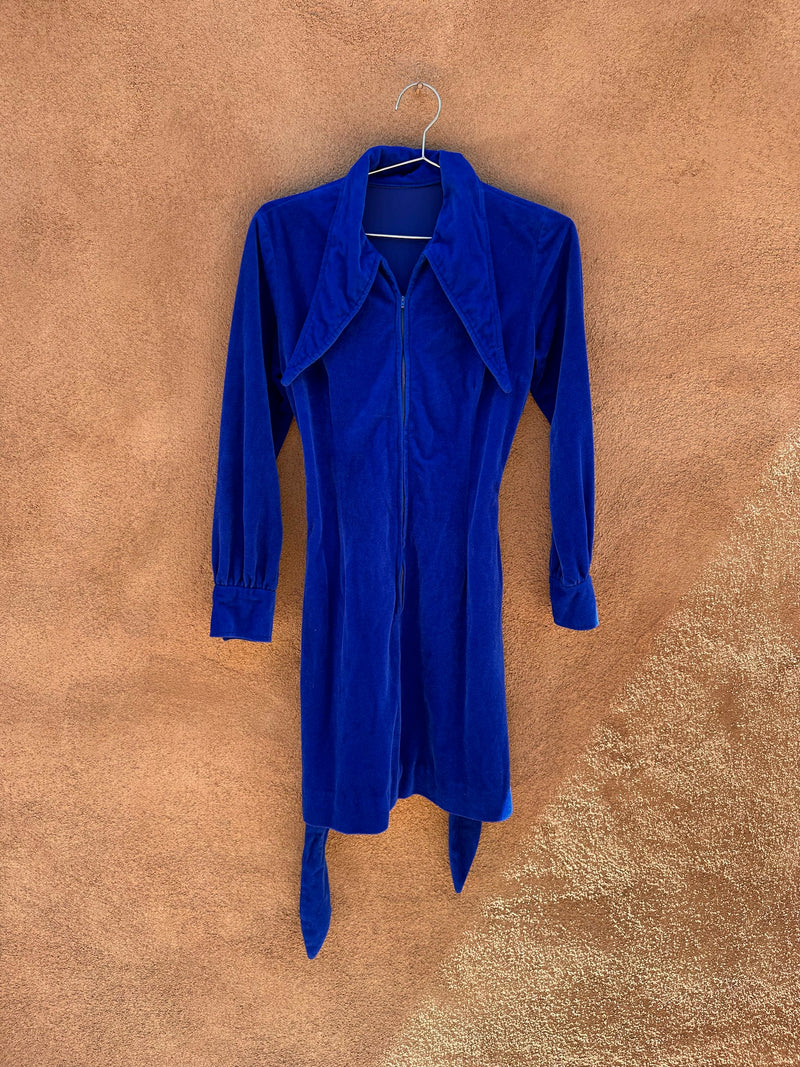 Blue Velour Mini Dress/Jacket with Belt