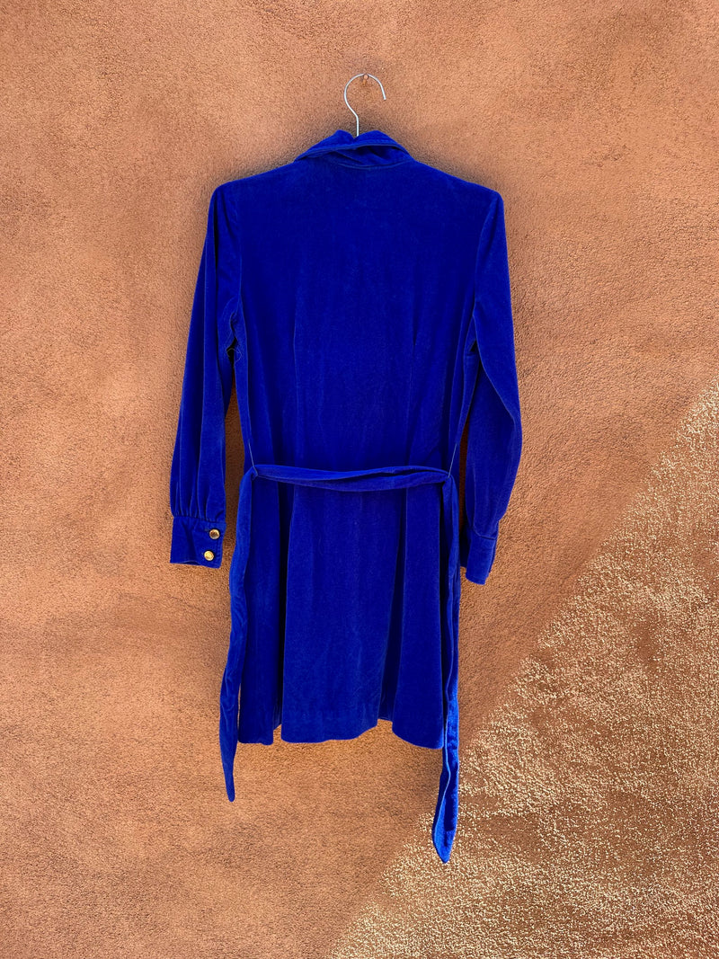 Blue Velour Mini Dress/Jacket with Belt