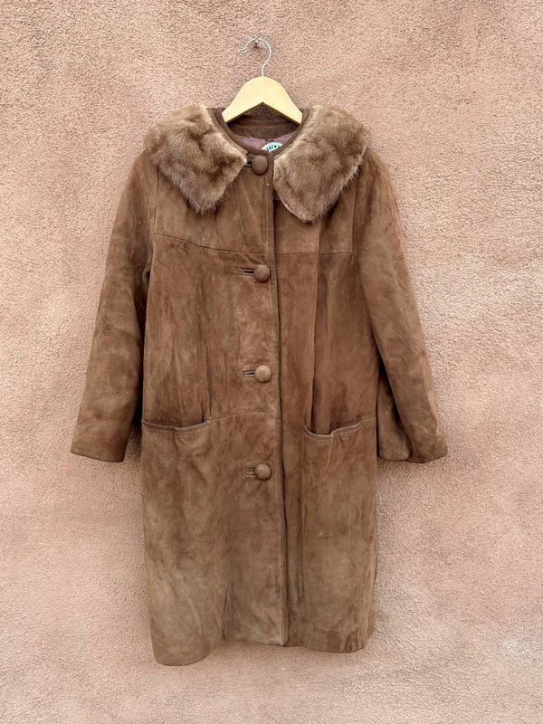 1960's Suede Coat with Fur Collar - as is