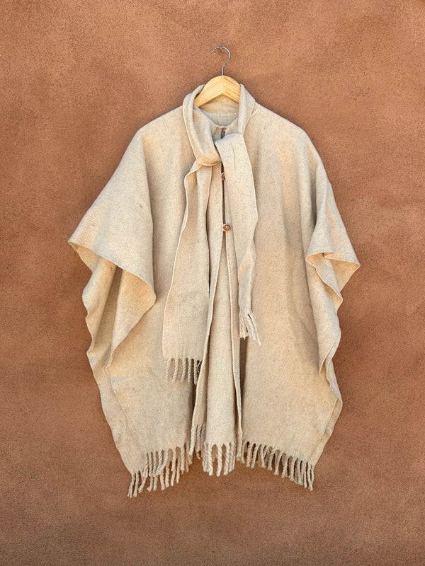 Cream Wool Poncho with Fringe & Neck Stole