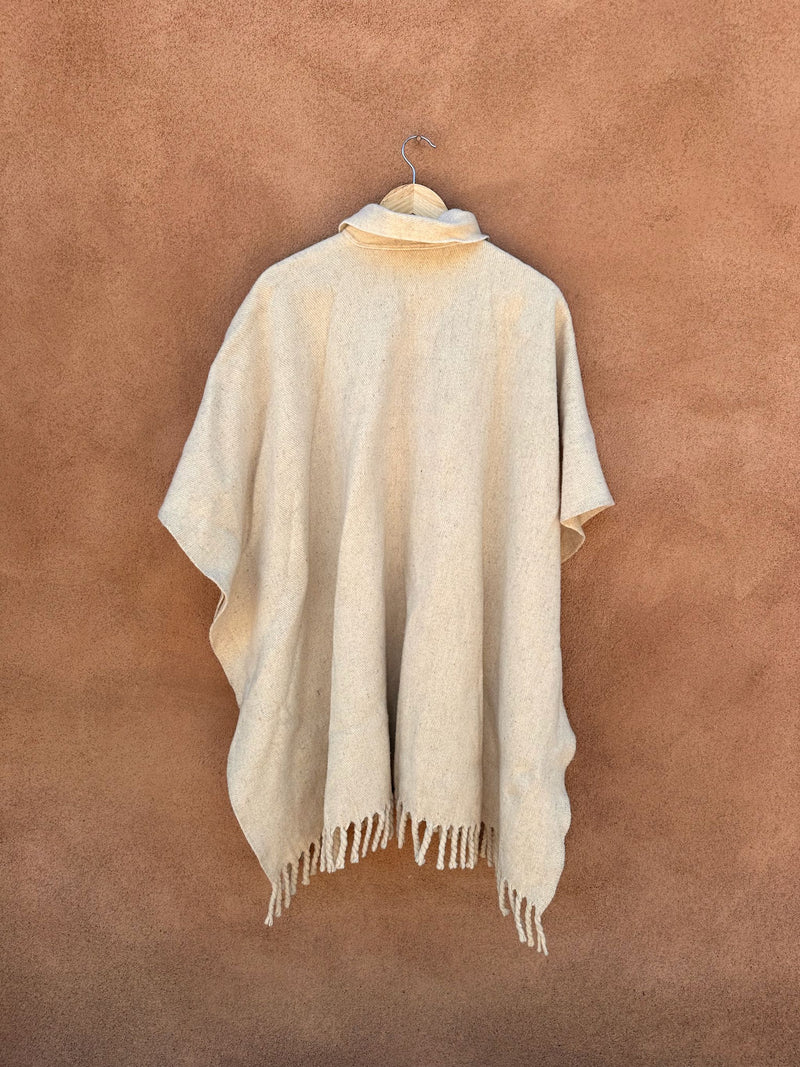 Cream Wool Poncho with Fringe & Neck Stole