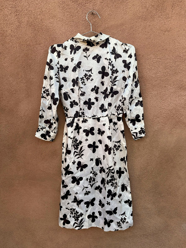 Black & White 1950's Acetate Butterfly Dress - as is