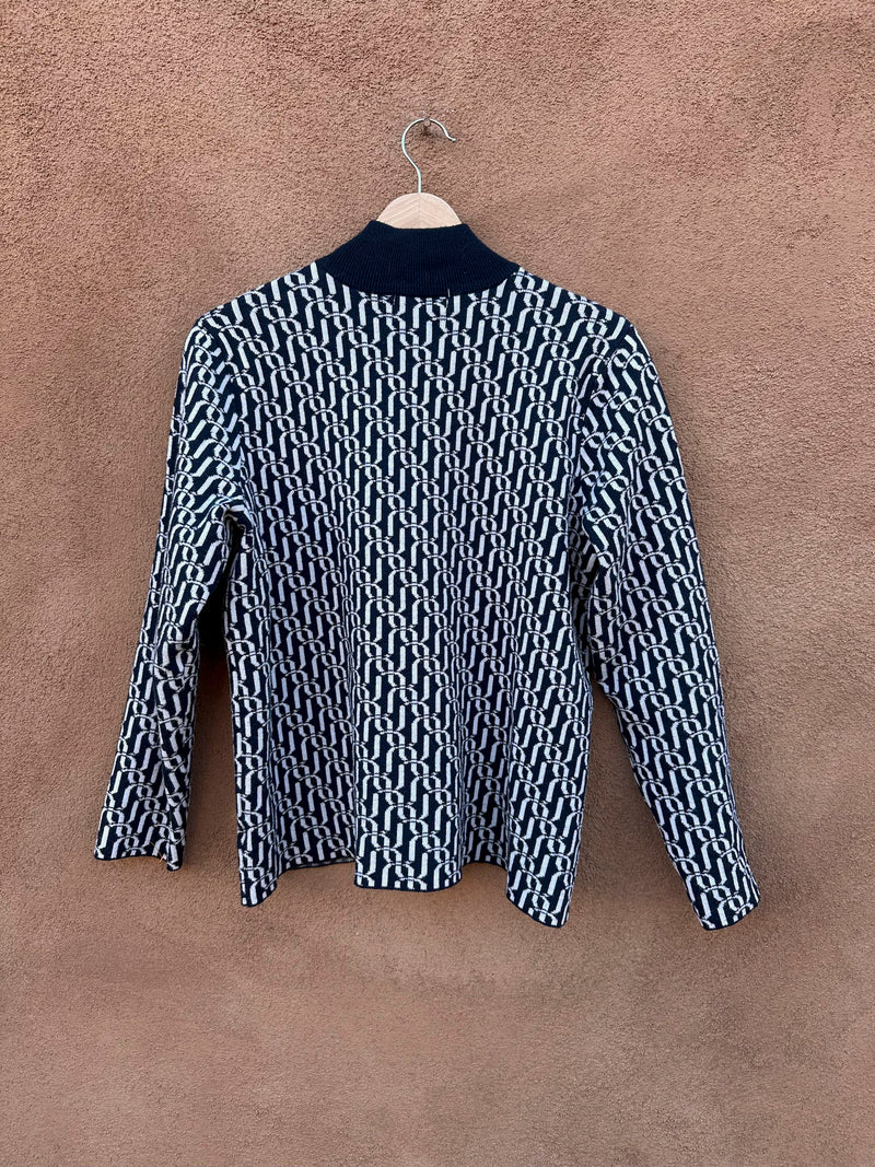 Rayon Blend Blue & White Mock Turtleneck Sweater