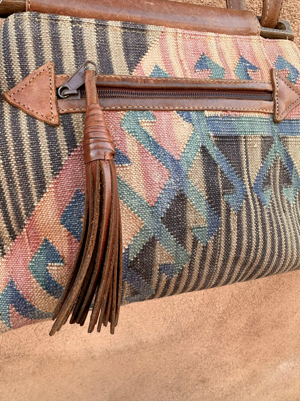 Cotton Kilim & Leather Purse with Fringe Tassel