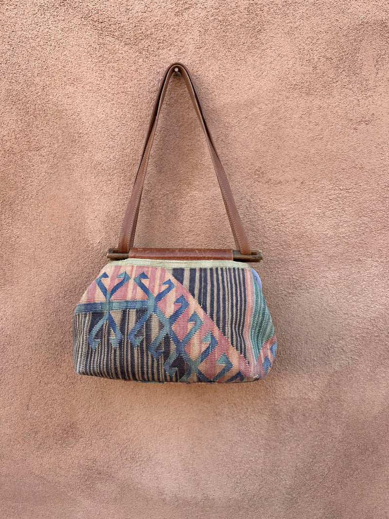 Cotton Kilim & Leather Purse with Fringe Tassel