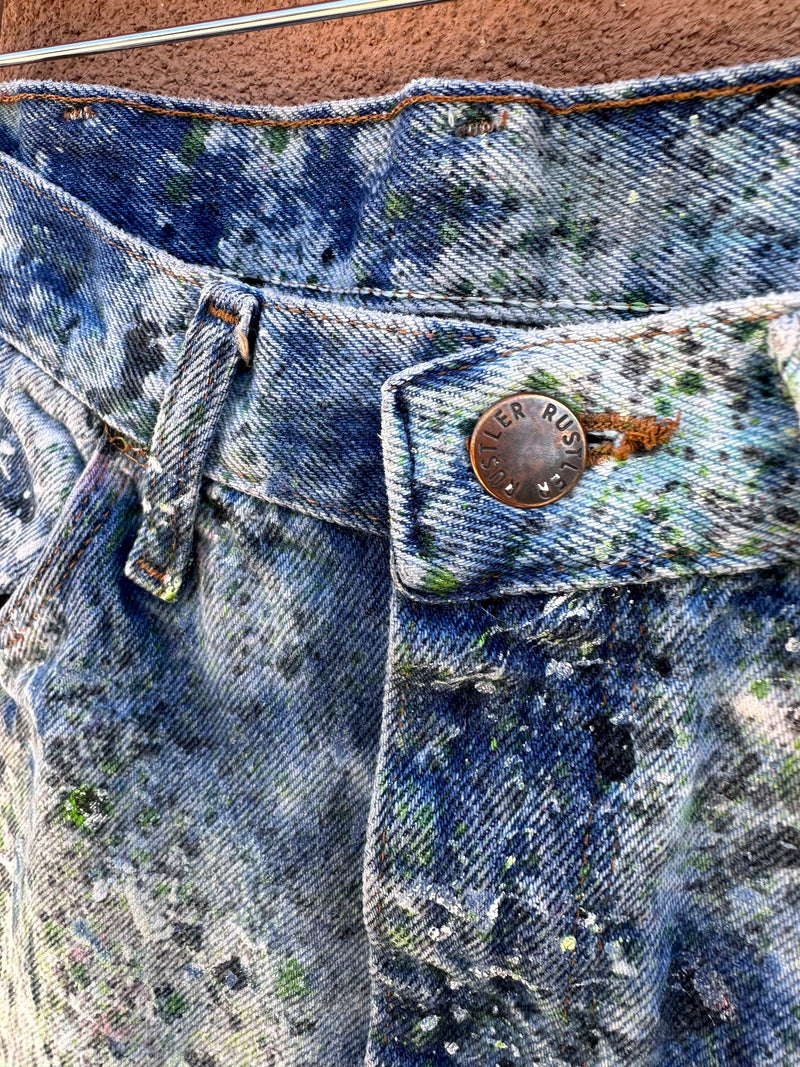 Painted, Bleached & Thrashed Upcycled Rustler Jeans 30x30