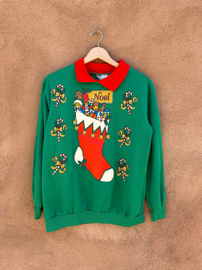 Green & Red Noel Sweatshirt with Collar