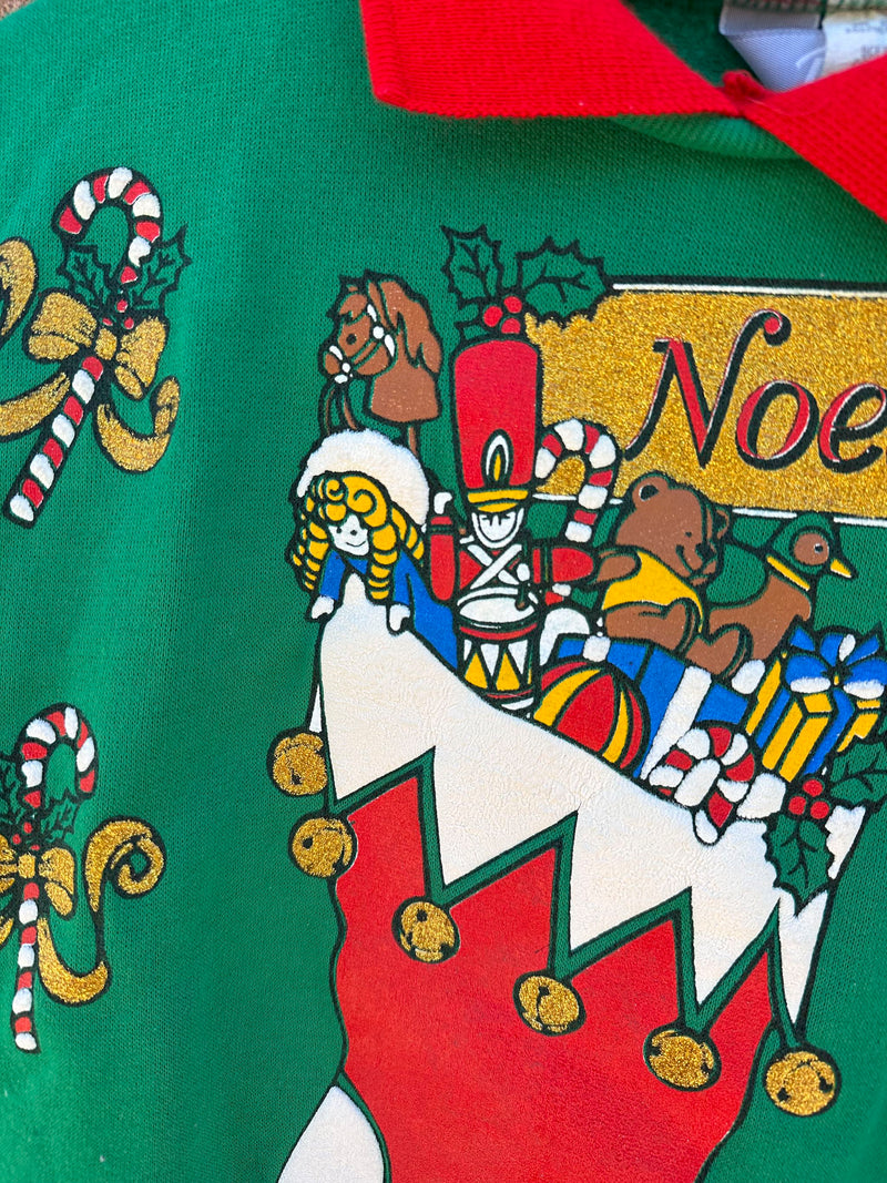 Green & Red Noel Sweatshirt with Collar