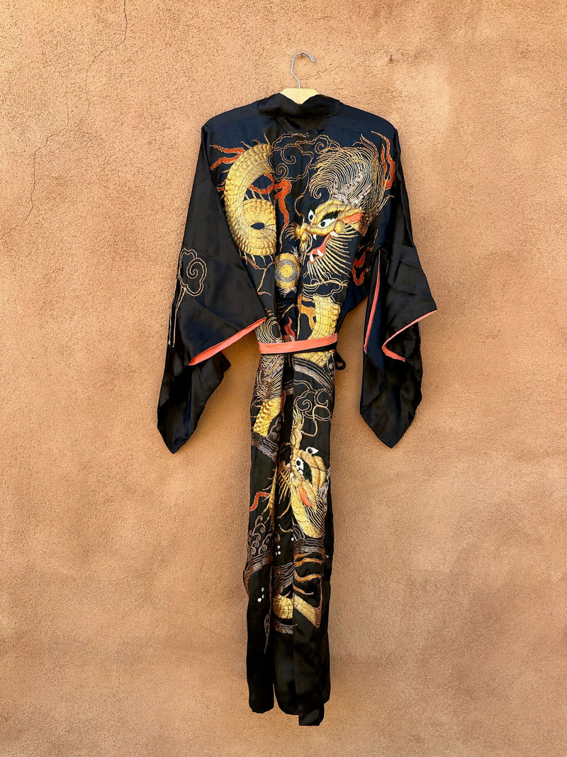 Antique Silk Dragon Kimono Fully Embroidered - as is