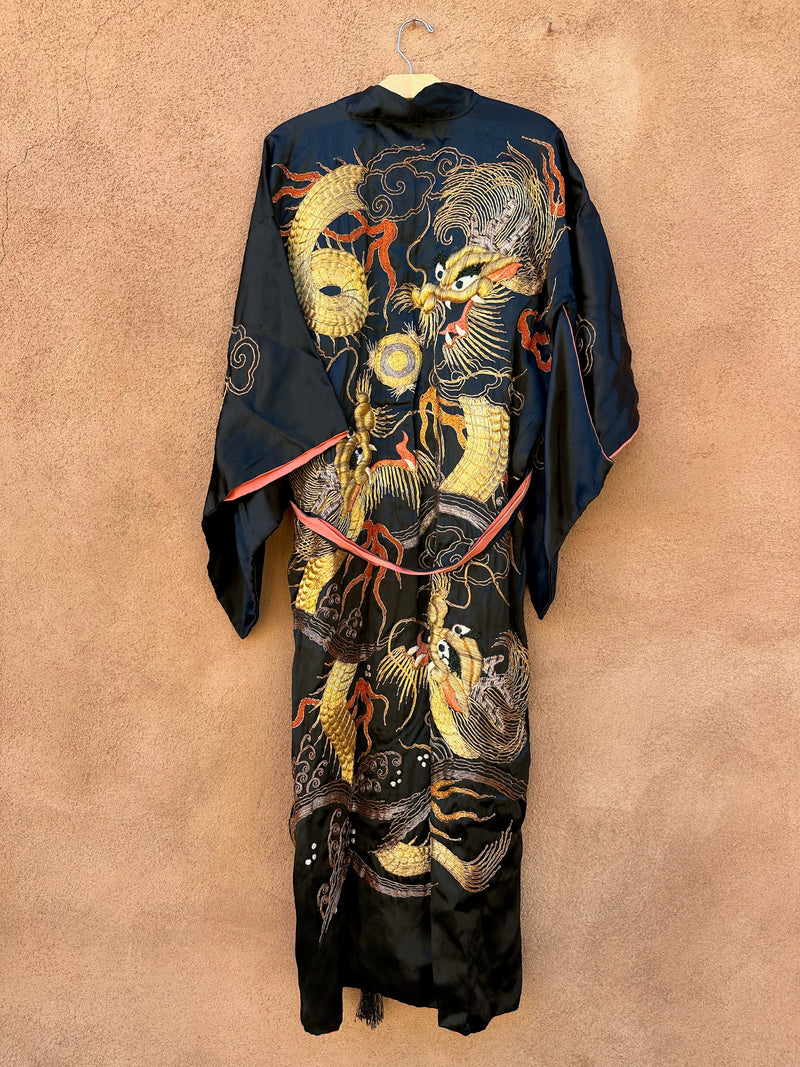 Antique Silk Dragon Kimono Fully Embroidered - as is