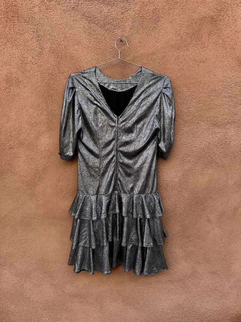 Silver & Black 80's Cocktail Dress - Shiny