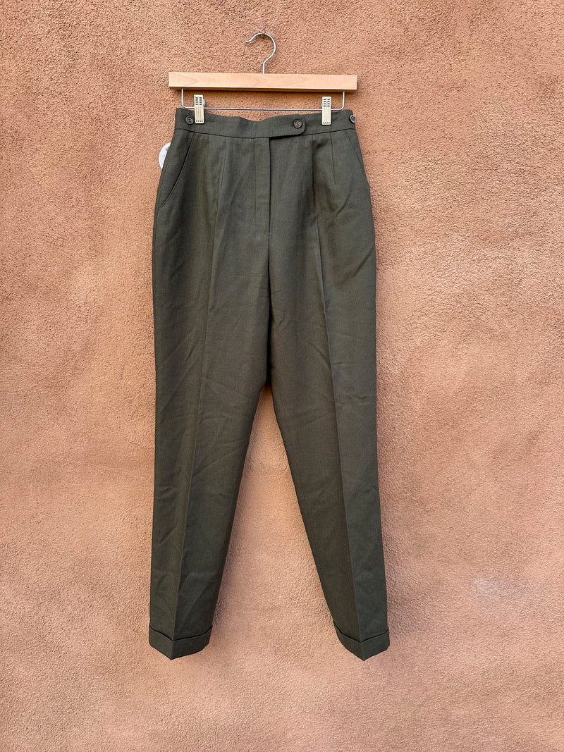 Drab Green Harvé Benard Wool Gabardine Slacks, 8