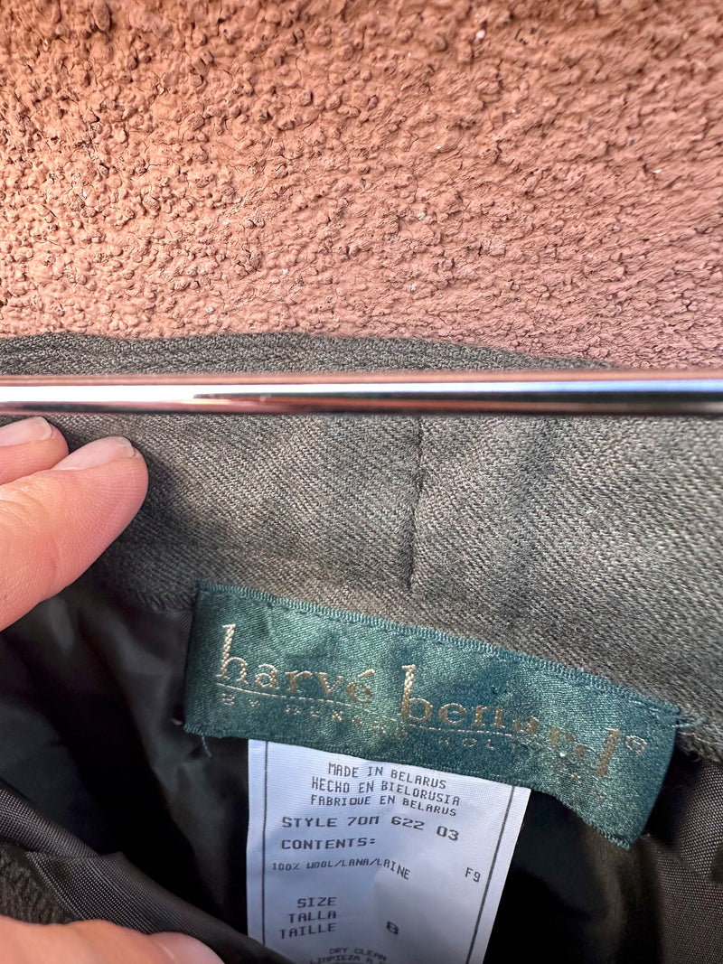 Drab Green Harvé Benard Wool Gabardine Slacks, 8