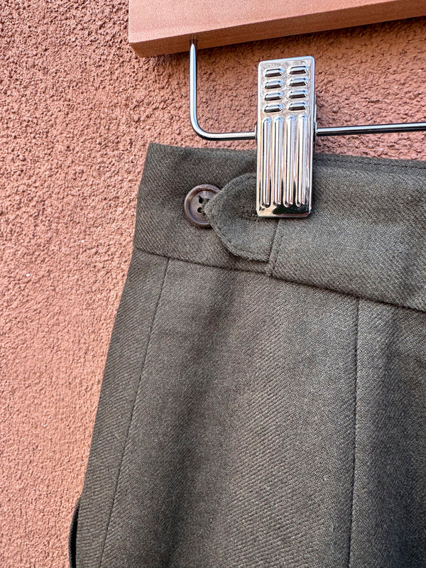 Drab Green Harvé Benard Wool Gabardine Slacks, 8