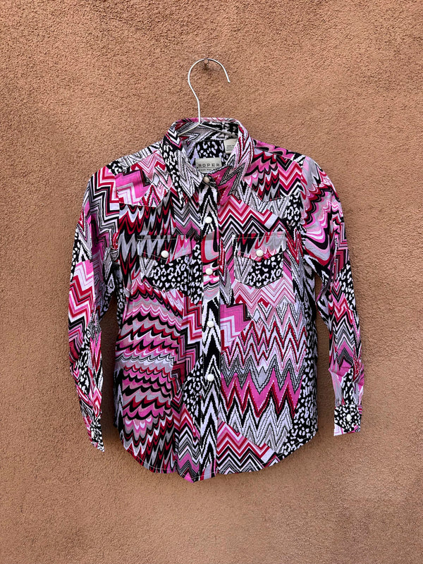 Roper Girls Pink & Black Pearl Snap Shirt