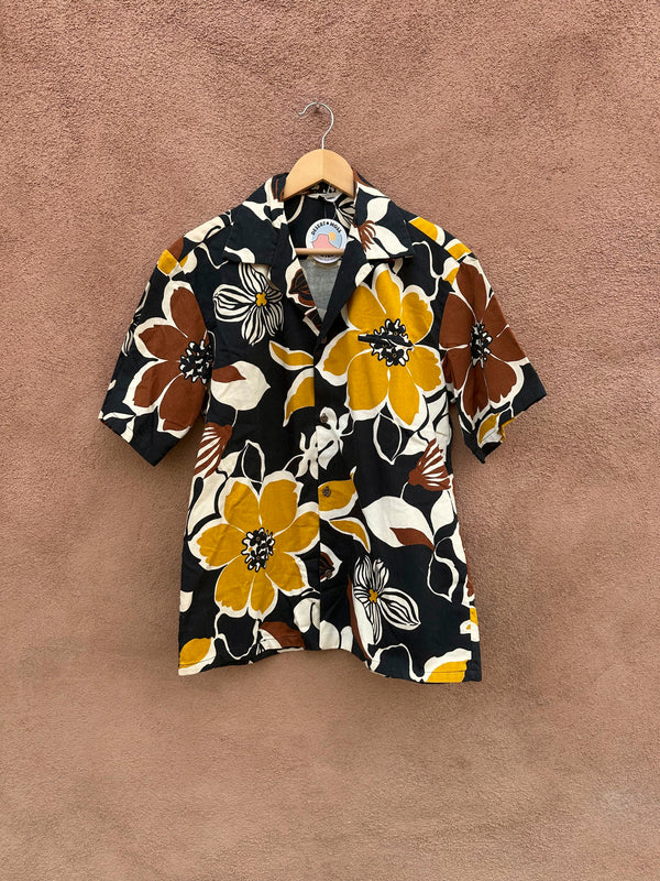 1980's Barkcloth Hawaiian Shirt - Black & Earthtone