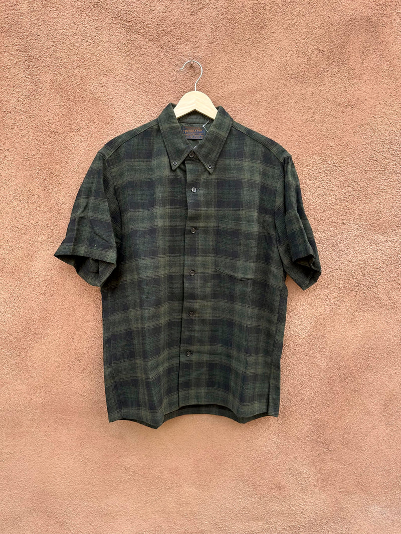 1960's Black & Green Plaid Pendleton Short Sleeve Shirt