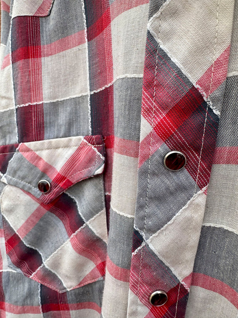 1970's Wrangler Red & Cream Plaid Red Button Up Snap Shirt