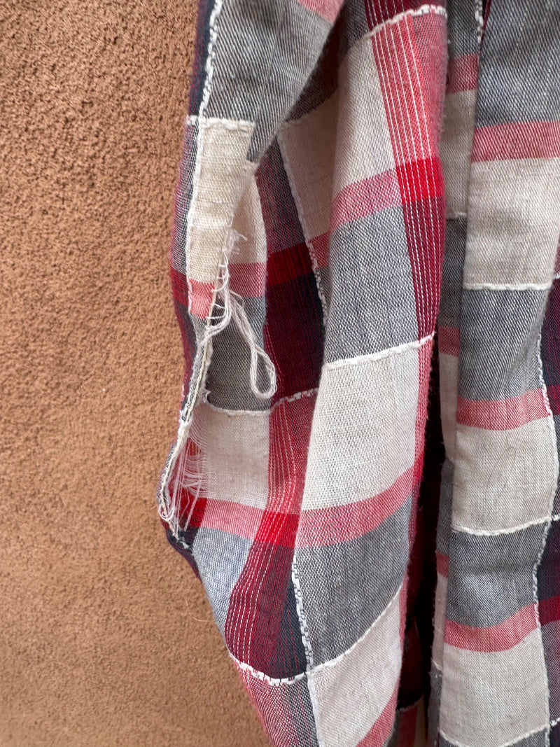 1970's Wrangler Red & Cream Plaid Red Button Up Snap Shirt